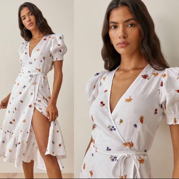 Reformation Dresses & Skirts - Reformation Veronika fruit print 100% linen white midi dress 26822